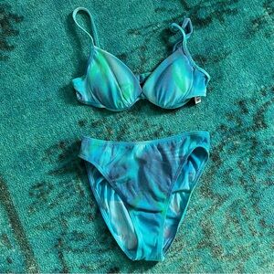 Vintage Athena Collection Vibrant Blue and Green Bikini Set Size 8